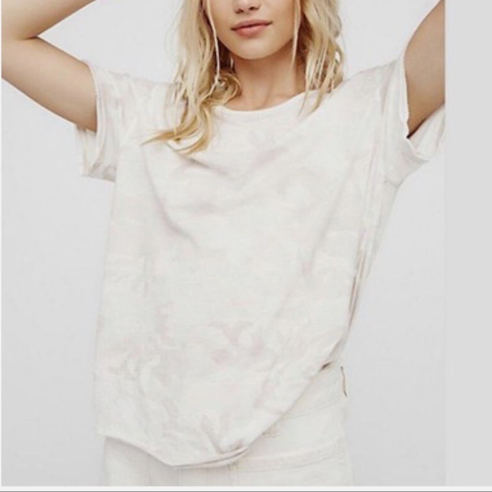 FREE PEOPLE WE THE FREE Small Camo Tee Lightweight Ivory Combo Shirt Oversized